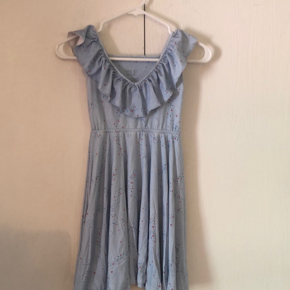 Girls' Blue Ruffle stretchy Dress - Picture 3 of 8